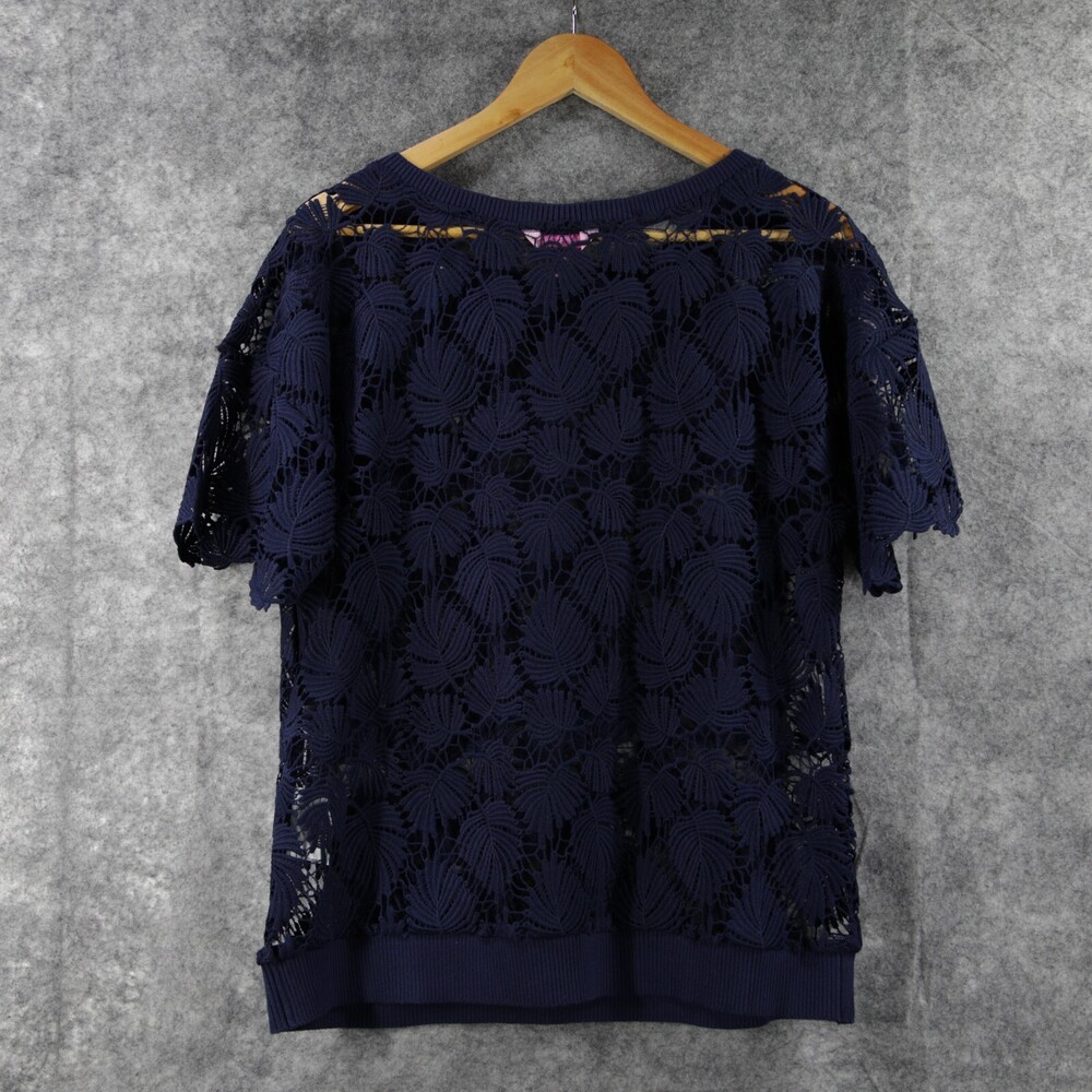 Lilly Pulitzer Shirt Top Womens Small Dark Blue Palm Tree Lace Open Knit - Picture 4 of 10
